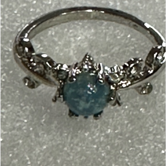 Silver Round Cut Blue Simulated Opal Rings Couple's Day Gift Size6 - Picture 6 of 10